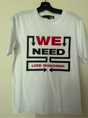 Love Moschino White Tee with Red & Black Graphic